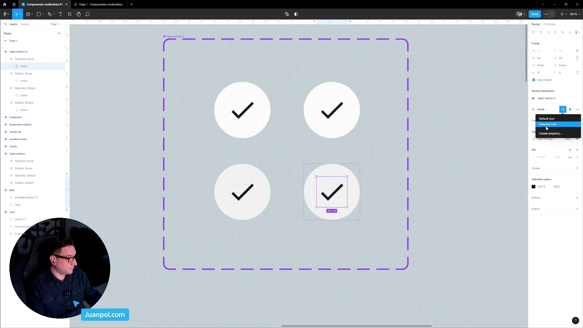 cómo diseñar un componente botón con icono en figma