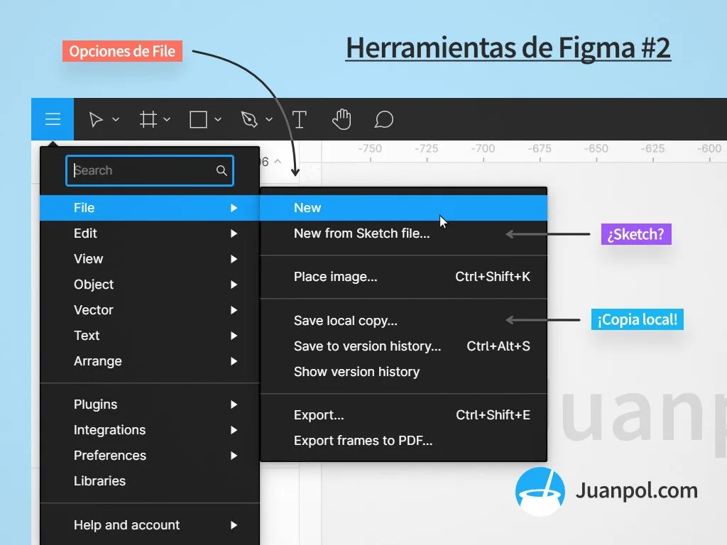 menu file herramientas figma