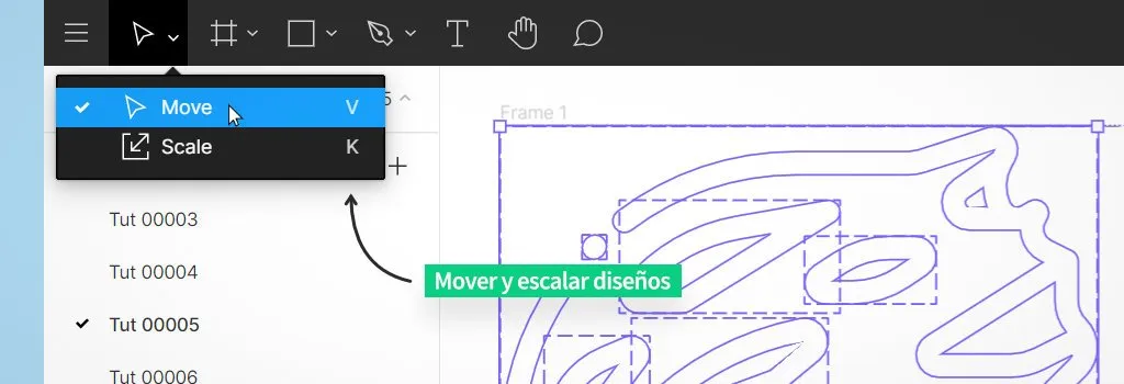 cómo mover y escalar en figma