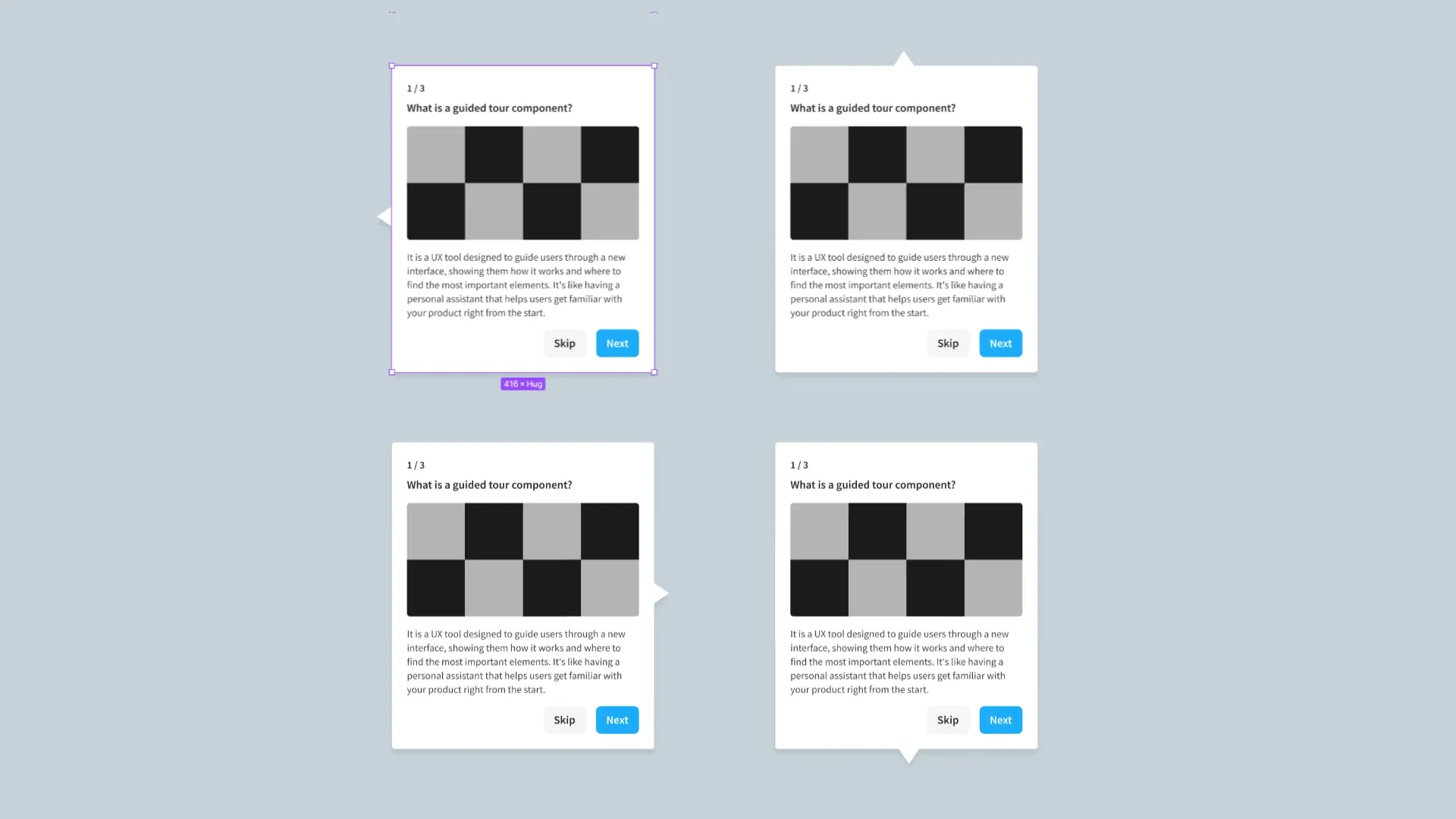 propiedades del componente guided tour de figma